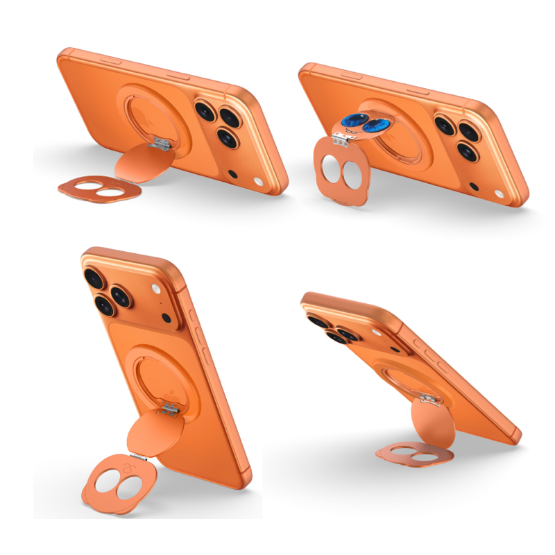 Magnetic double-folding rotating stand, adjustable ring buckle portable phone holder