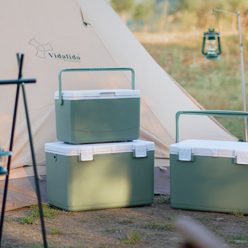 Portable insulated box for camping, fishing and vending, keeps items cold, warm and fresh for commercial use.
