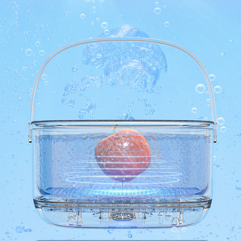 Ultrasonic Vegetable Washing Basket, deep cleans food residues, portable drain basket.