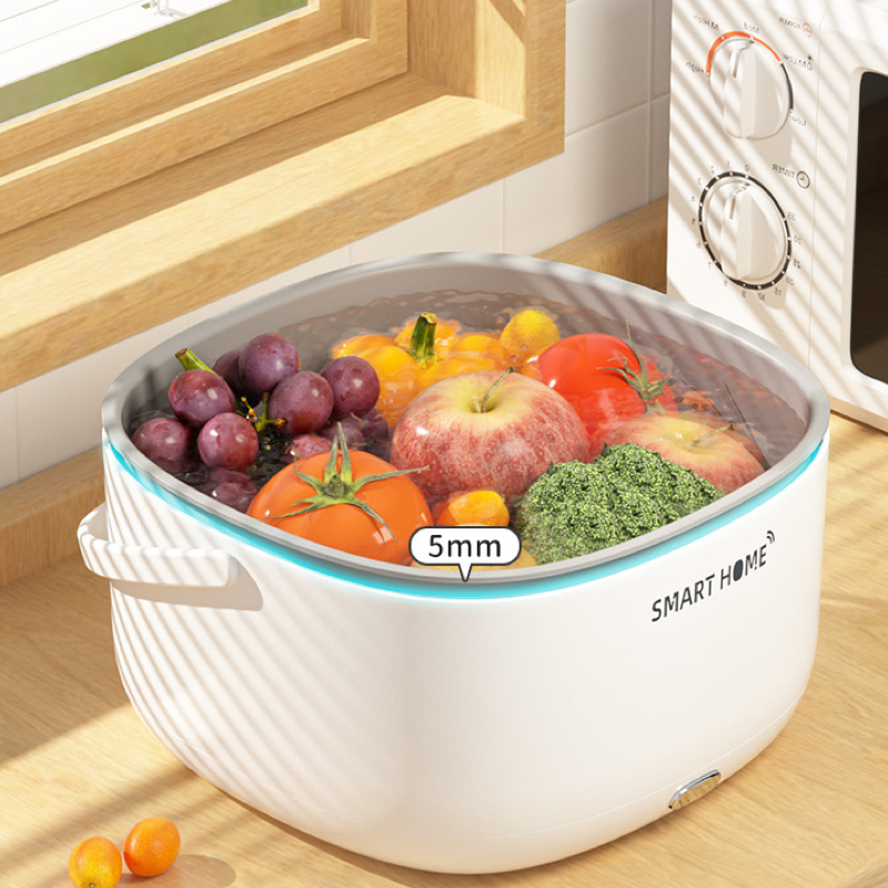 Ultrasonic Vegetable Washing Basket, deep cleans food residues, portable drain basket.