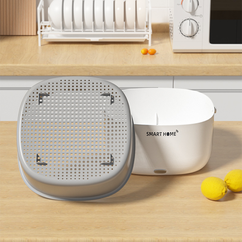 Ultrasonic Vegetable Washing Basket, deep cleans food residues, portable drain basket.