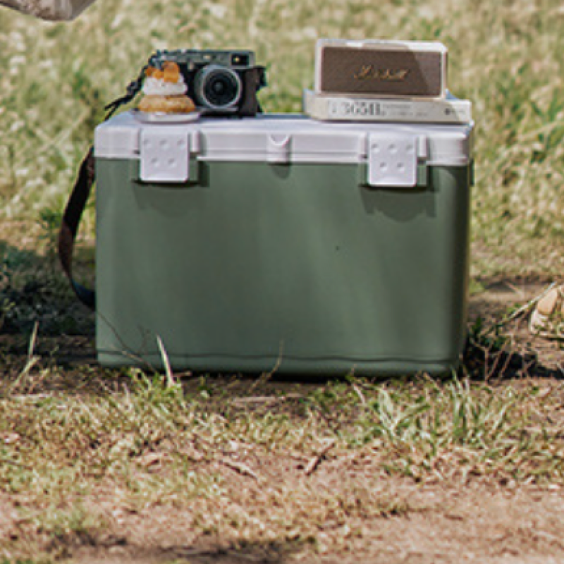 Portable insulated box for camping, fishing and vending, keeps items cold, warm and fresh for commercial use.