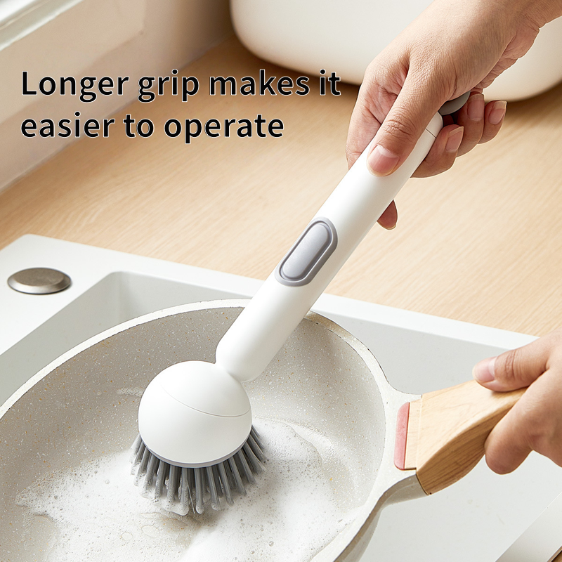 Long-handled cleaning brush, press to dispense liquid, convenient and easy to use.