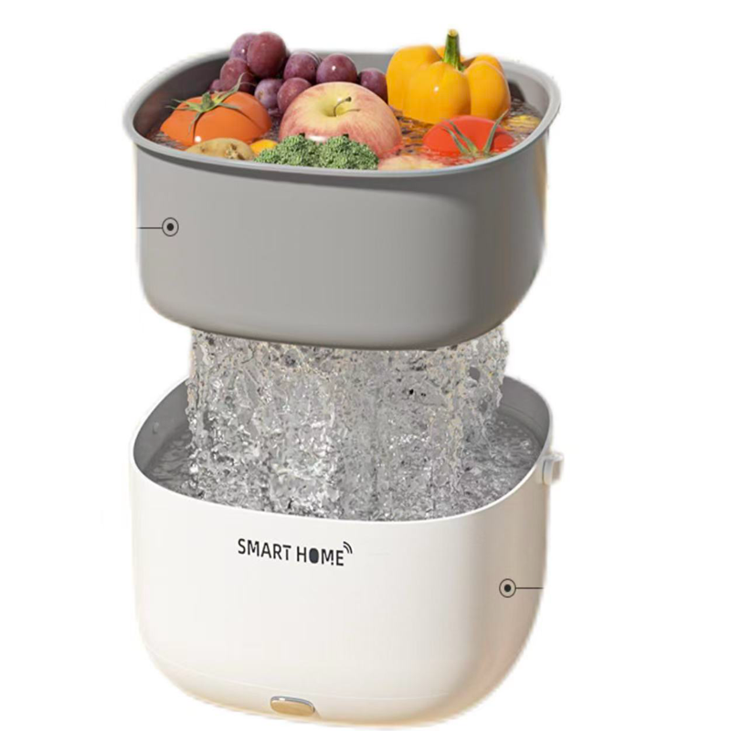 Ultrasonic Vegetable Washing Basket, deep cleans food residues, portable drain basket.