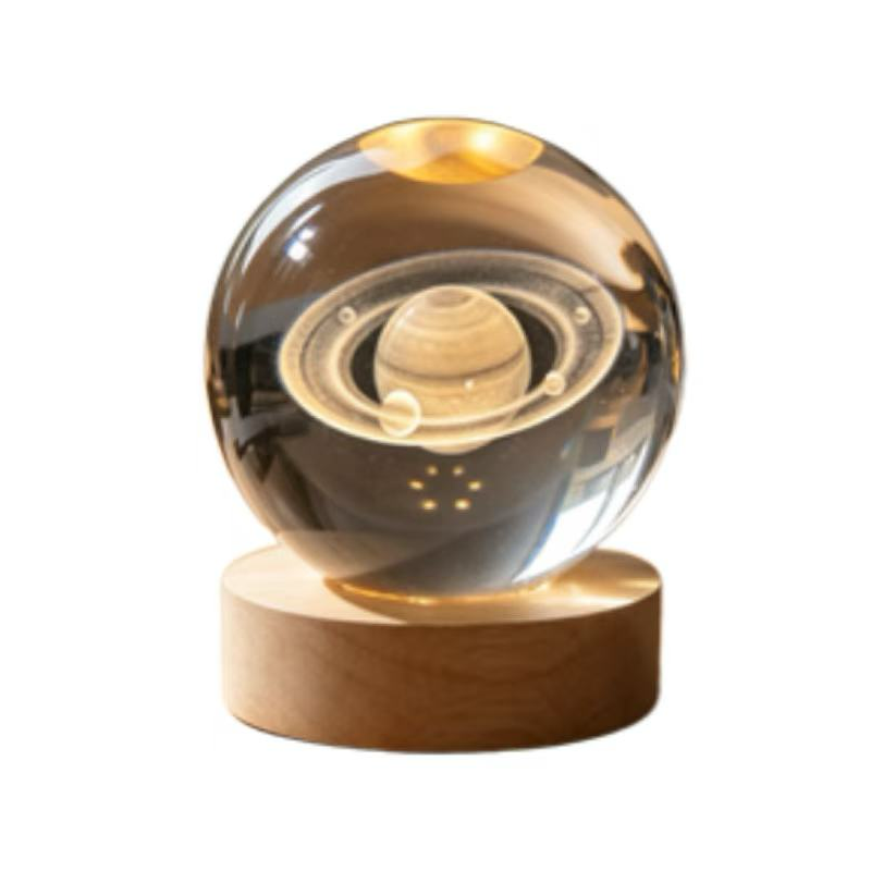 3D Engraved Crystal Ball Night Light with Wooden Base, Creative Desktop Decoration, Ideal Festival Gift